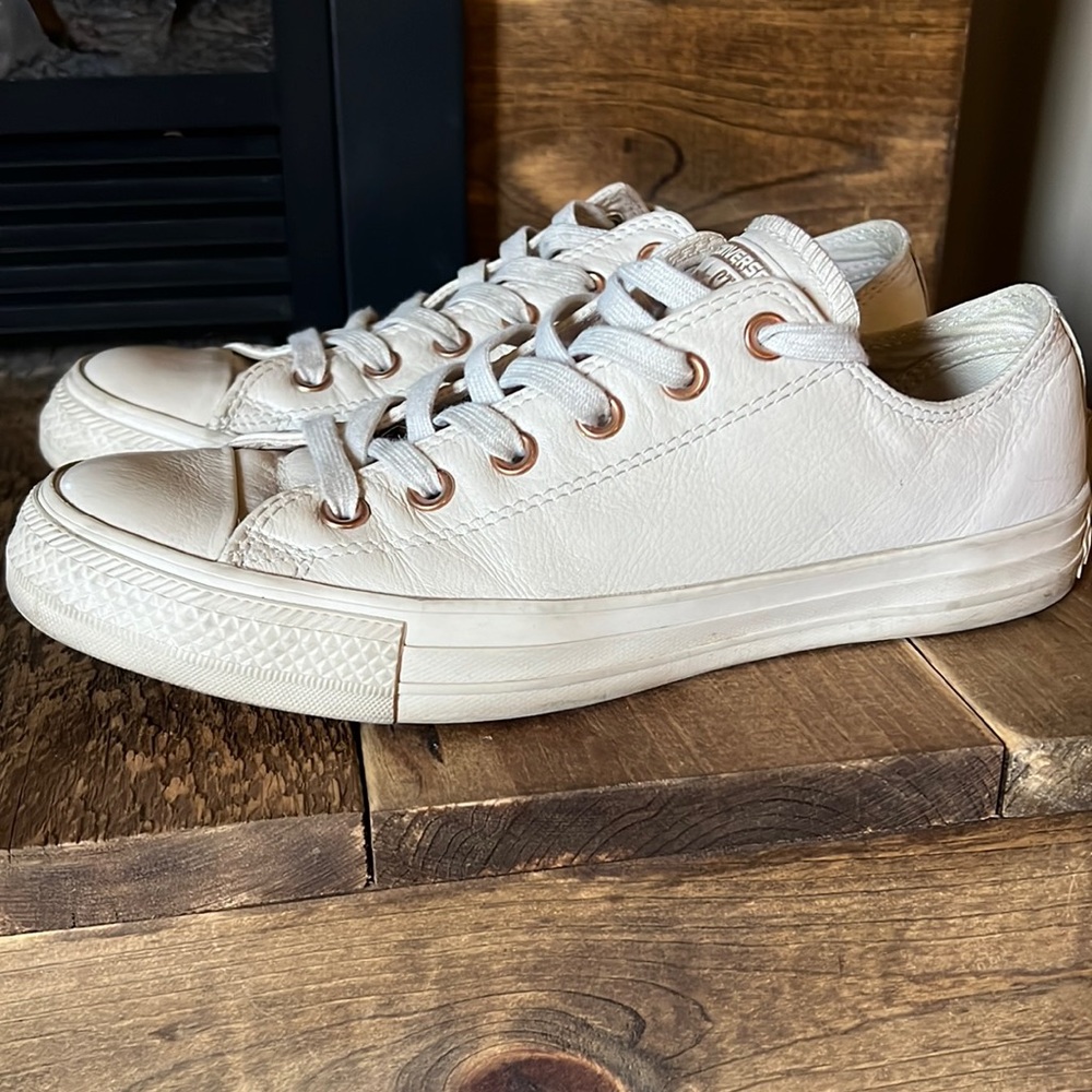 Rose gold leather converse